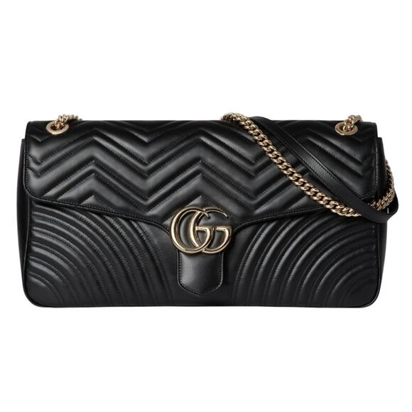 $3700 NEW GUCCI MARMONT LARGE BLACK LEATHER CROSSBODY BAG PURSE AUTHENTIC - Picture 1 of 15